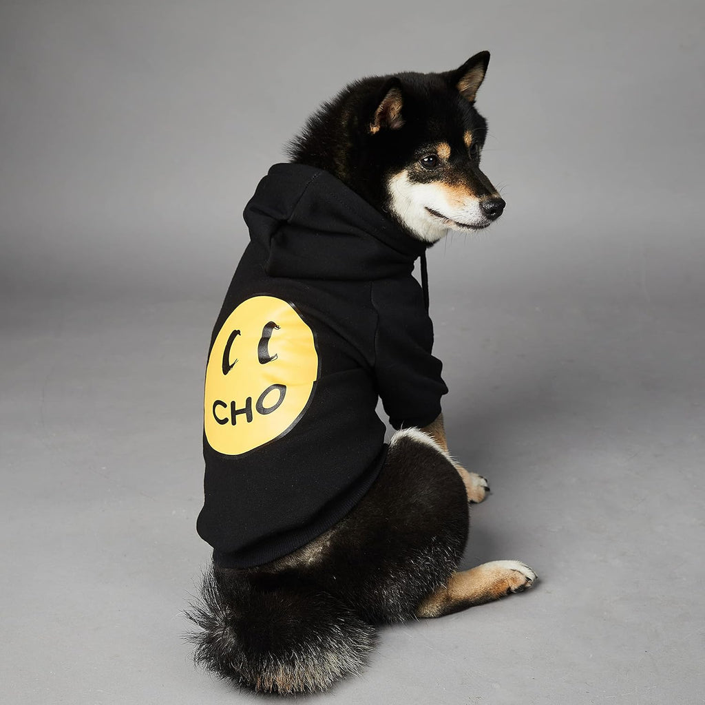 Smiley Dog Hoodie Stylish Dog Clothes Smiley Face Sweater Cotton Sweatshirt Fashion Outfit for Dogs Cats Puppy Small Medium Large (2XL, Black)