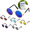 6 Pcs Cat Sunglasses Funny Pet Sunglasses Classic Retro Circular Pomeranian Eyewear Photos Props Accessories Cosplay Glasses for Cat Puppy Small Medium Dog(Black and Mix Reflective Color)