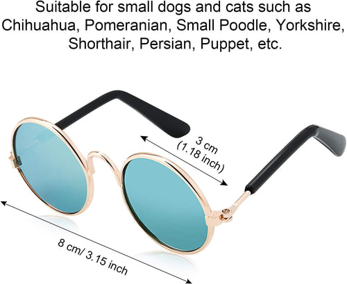 6 Pcs Cat Sunglasses Funny Pet Sunglasses Classic Retro Circular Pomeranian Eyewear Photos Props Accessories Cosplay Glasses for Cat Puppy Small Medium Dog(Black and Mix Reflective Color)