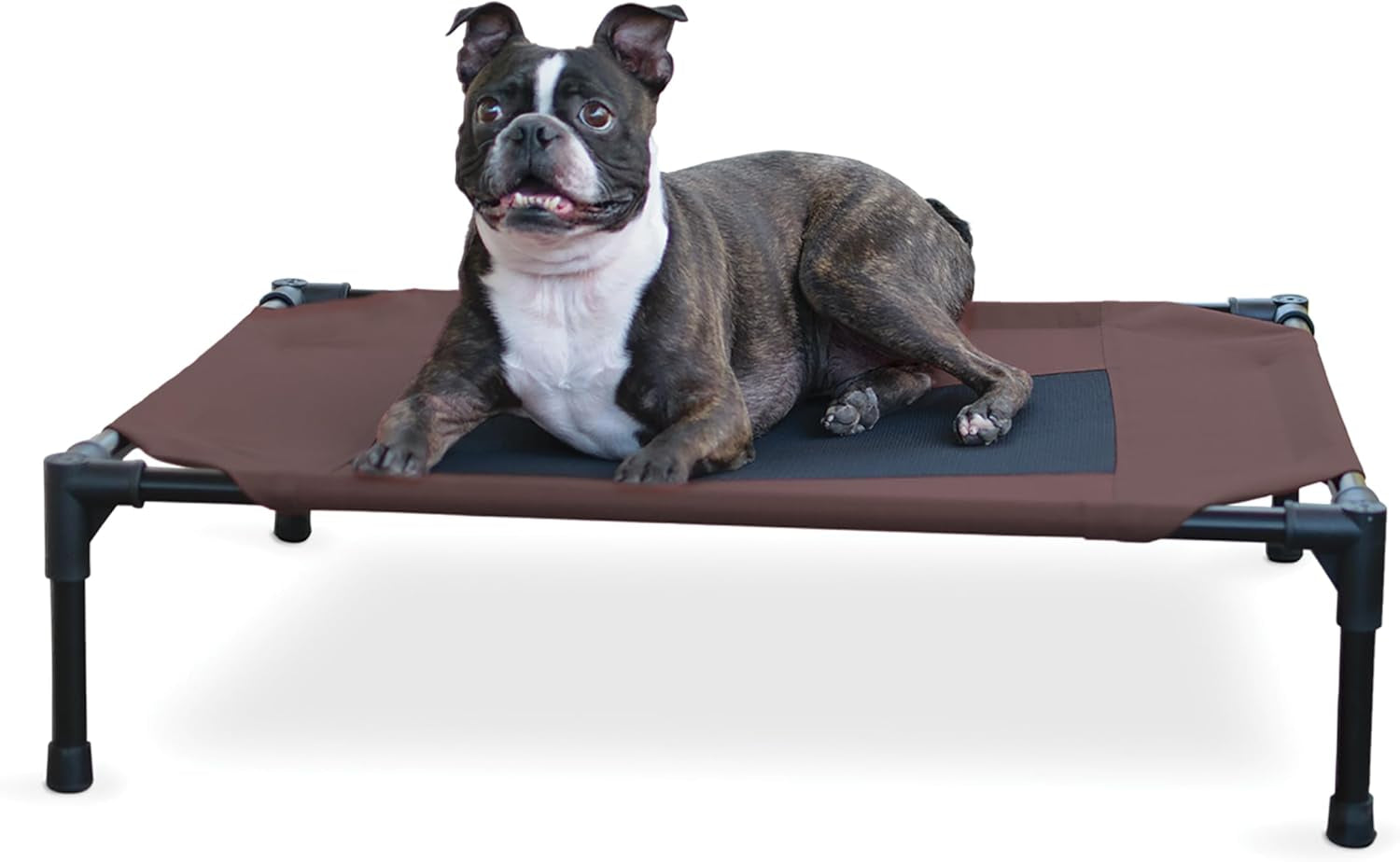 K&H Outdoor Elevated Dog Bed - Cooling Raised Dog Bed for Small & Medium Pets, Breathable Mesh Center Hammock Design, Indoor/Outdoor Washable Cover, Portable Metal Frame, Chocolate, Medium 32X25In