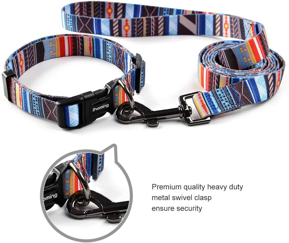 Dog Collar and Leash Set for Daily Outdoor Walking Running Training, Splicing Design for Small Boys Girls Dogs Cats Pets, S-Up to 20LBS