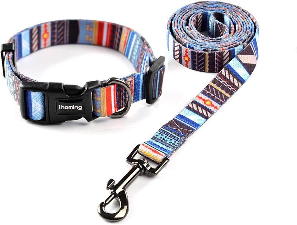 Dog Collar and Leash Set for Daily Outdoor Walking Running Training, Splicing Design for Small Boys Girls Dogs Cats Pets, S-Up to 20LBS