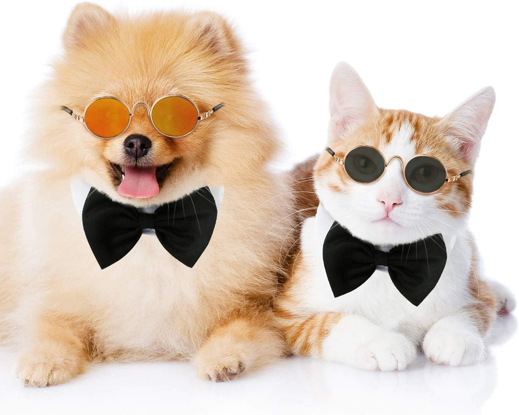 6 Pcs Cat Sunglasses Funny Pet Sunglasses Classic Retro Circular Pomeranian Eyewear Photos Props Accessories Cosplay Glasses for Cat Puppy Small Medium Dog(Black and Mix Reflective Color)