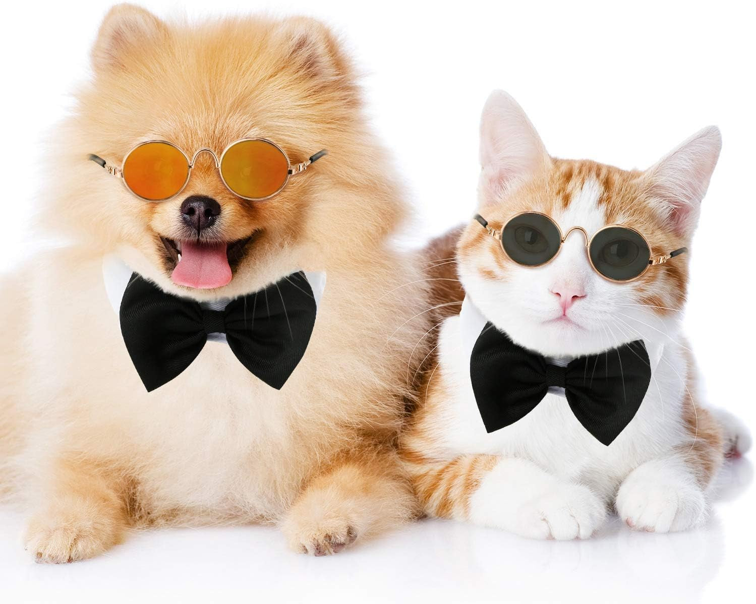 6 Pcs Cat Sunglasses Funny Pet Sunglasses Classic Retro Circular Pomeranian Eyewear Photos Props Accessories Cosplay Glasses for Cat Puppy Small Medium Dog(Black and Mix Reflective Color)