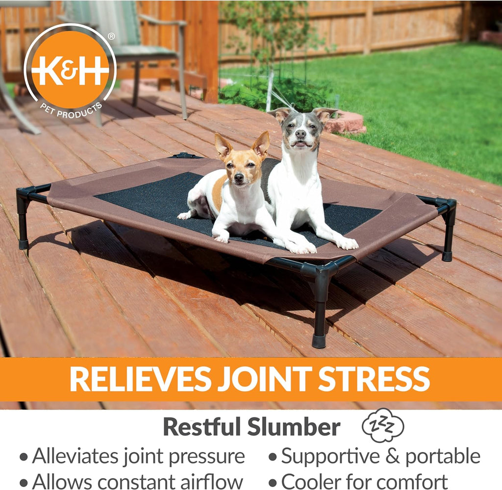 K&H Outdoor Elevated Dog Bed - Cooling Raised Dog Bed for Small & Medium Pets, Breathable Mesh Center Hammock Design, Indoor/Outdoor Washable Cover, Portable Metal Frame, Chocolate, Medium 32X25In