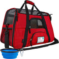 Airline Approved Pet Carrier for Cats & Small Dogs, Soft Sided TSA Travel Carrier Bag with Sherpa Bed, Breathable Mesh Ventilation, Collapsible Bowl, Fits under Seat, up to 18 Lbs, Small Red